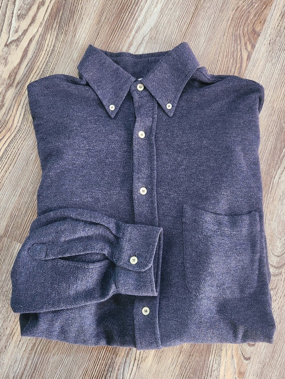 Vintage Bergdorf Goodman Wool Cotton Knit Button Down Shirt Mens XL Blue Italy